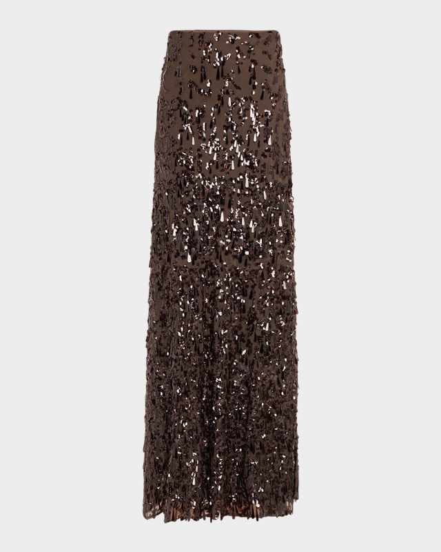 Sequined Crispy Silk Chiffon Maxi Skirt